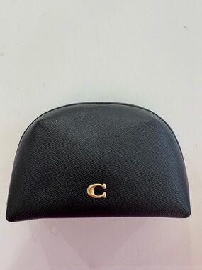 Coach Black Leather Cosmetic Pouch with Gold 'C' Accent - Like New
